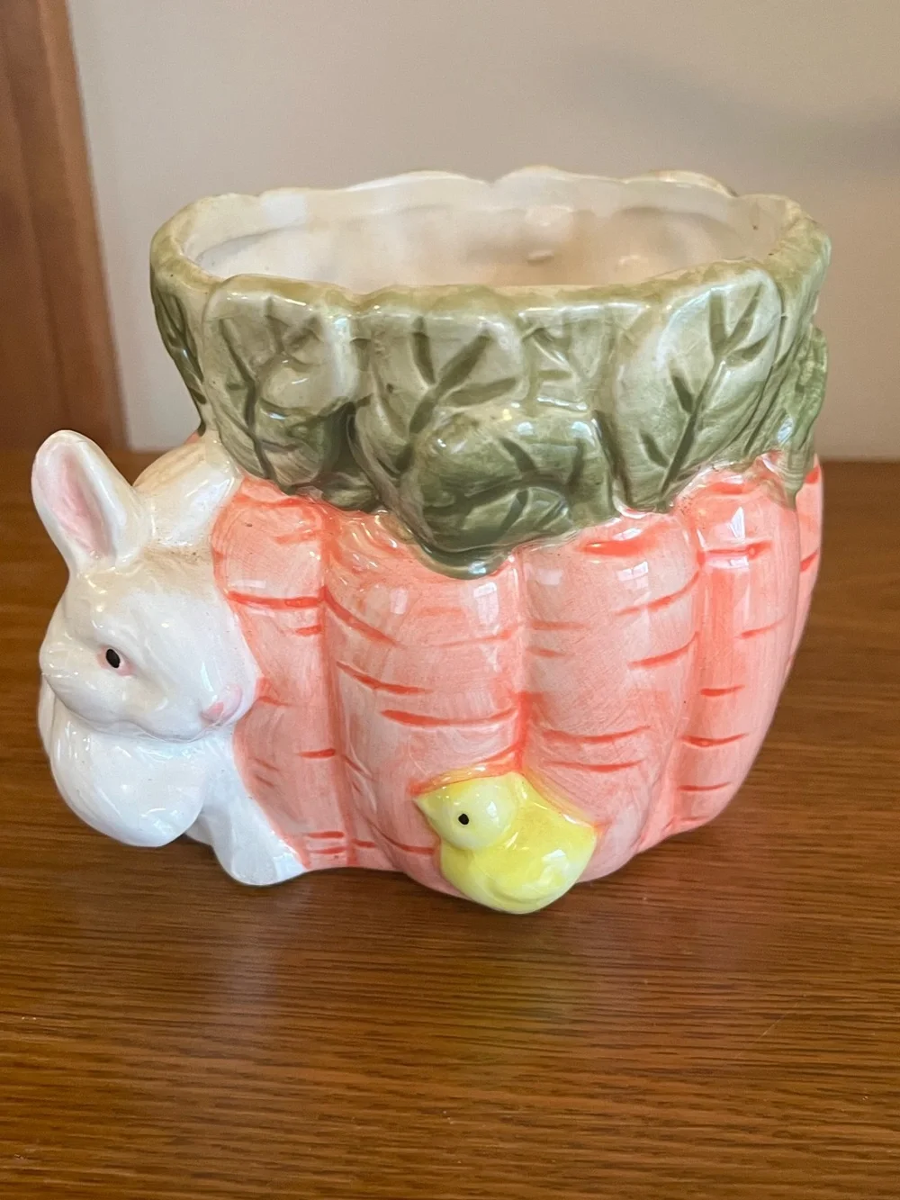 Vintage Ceramic Bunny and Carrot Flower Pot